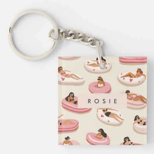 モノグラムパーソナライズされたサマープールフロートパターン キーホルダー (正面)