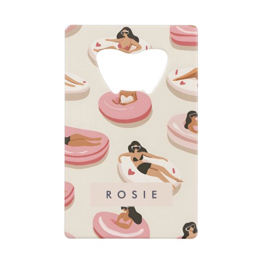 モノグラムパーソナライズされたサマープールフロートパターン クレジットカード栓抜き (正面)