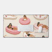 モノグラムパーソナライズされたサマープールフロートパターン デスクマット (キーボード&マウス)