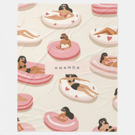 モノグラムパーソナライズされたサマープールフロートパターン フリースブランケット