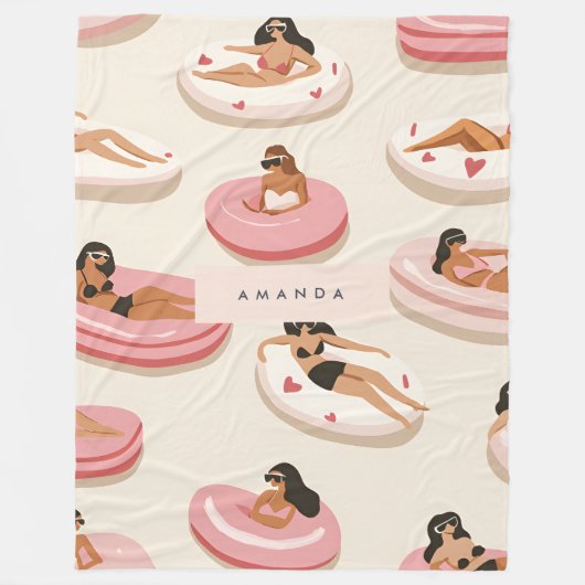 モノグラムパーソナライズされたサマープールフロートパターン フリースブランケット (正面)