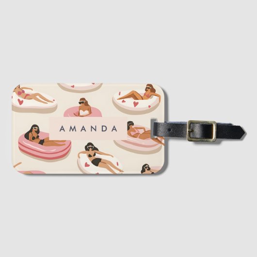 モノグラムパーソナライズされたサマープールフロートパターン ラゲッジタグ (正面横)