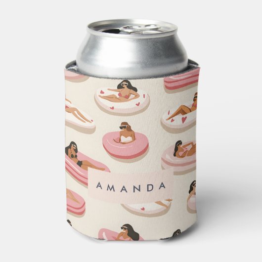 モノグラムパーソナライズされたサマープールフロートパターン 缶クーラー (缶正面)