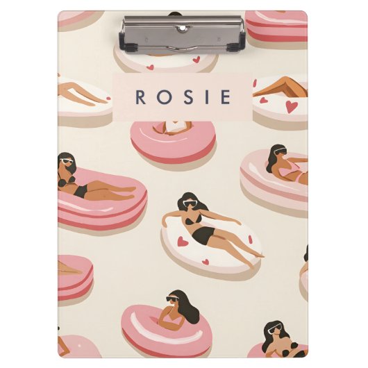 モノグラムパーソナライズされたサマープール浮きパターン クリップボード (正面)
