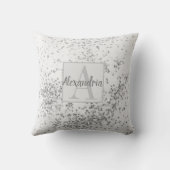 モノグラムパーソナライズされたシックシルバー紙吹雪 クッション (裏面)
