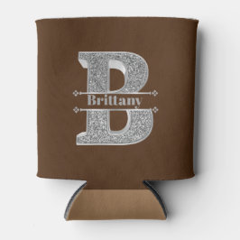 モノグラムパーソナライズされたシルバーイニシャルBあなたの名前 缶クーラー
