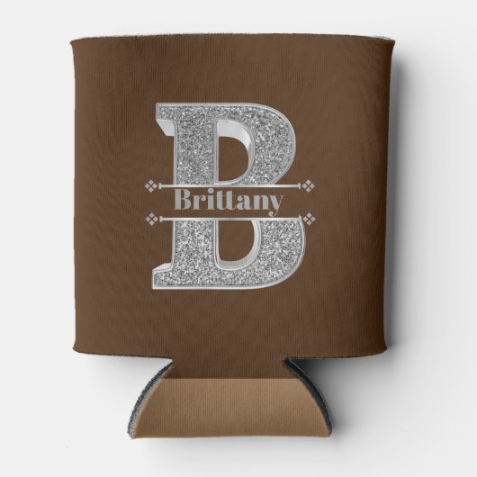 モノグラムパーソナライズされたシルバーイニシャルBあなたの名前 缶クーラー (正面)
