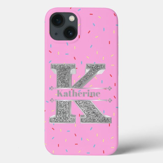 モノグラムパーソナライズされたシルバーイニシャルKあなたの名前 Case-Mate iPhoneケース (裏面)