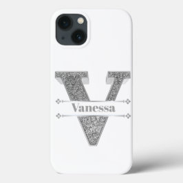 モノグラムパーソナライズされたシルバーイニシャルVあなたの名前 iPhone 13ケース