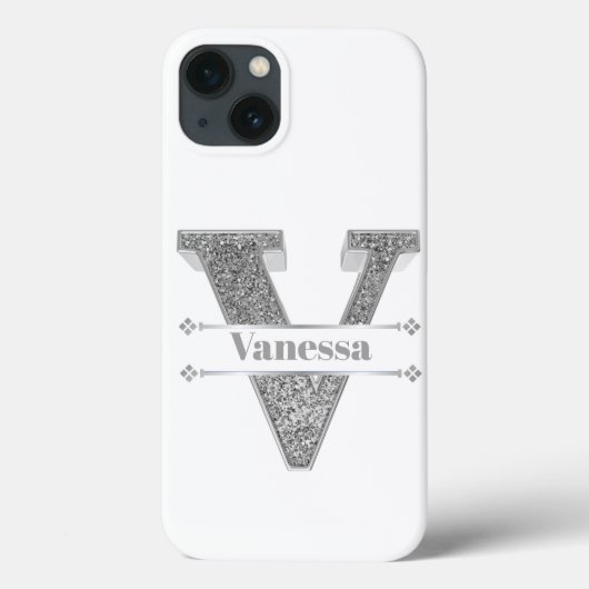モノグラムパーソナライズされたシルバーイニシャルVあなたの名前 Case-Mate iPhoneケース (裏面)
