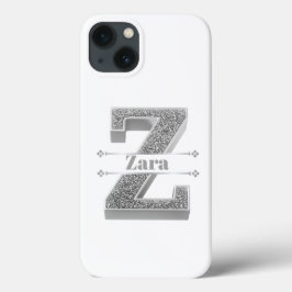 モノグラムパーソナライズされたシルバーイニシャルZあなたの名前 iPhone 13ケース