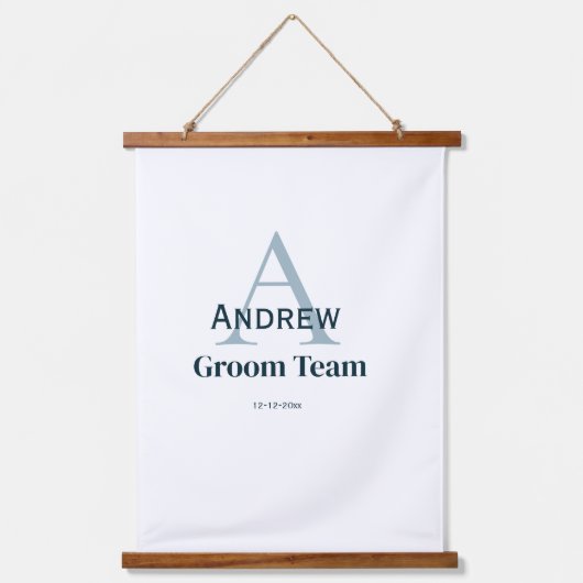 モノグラムパーソナライズされたシンプルグルームチームgroomsmen 吊り下げ型タペストリー (正面)