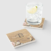 モノグラムパーソナライズされたシービーチ結婚式ギフトの好意 ストーンコースター (横)