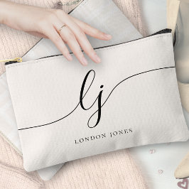 モノグラムパーソナライズされたスクリプトイニシャル名Plaid アクセサリーポーチ