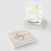 モノグラムパーソナライズされたスクリプト名イニシャル ストーンコースター (横)