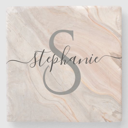 モノグラムパーソナライズされたスクリプト名イニシャル ストーンコースター (正面)