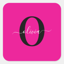 モノグラムパーソナライズされたスクリプト名ピンク白黒 スクエアシール