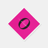 モノグラムパーソナライズされたスクリプト名ピンク白黒 スタンダードカクテルナプキン (角)