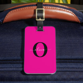 モノグラムパーソナライズされたスクリプト名ピンク白黒 ラゲッジタグ