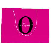 モノグラムパーソナライズされたスクリプト名ピンク白黒 ラージペーパーバッグ (裏面)