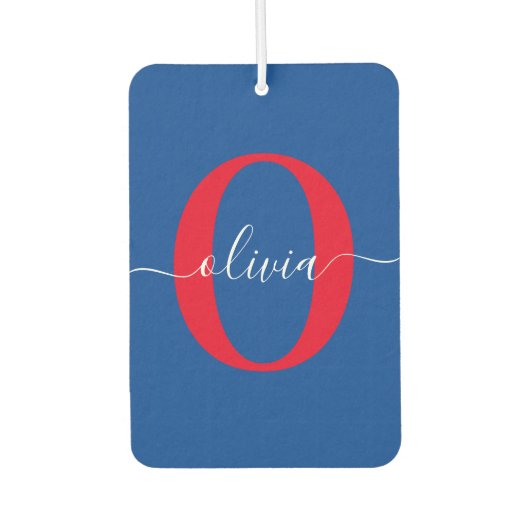 モノグラムパーソナライズされたスクリプト名ブルーホワイトレッド カーエアーフレッシュナー (正面)