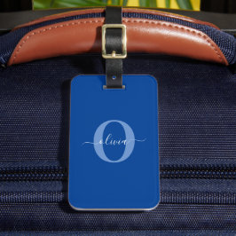 モノグラムパーソナライズされたスクリプト名ブルーホワイト ラゲッジタグ