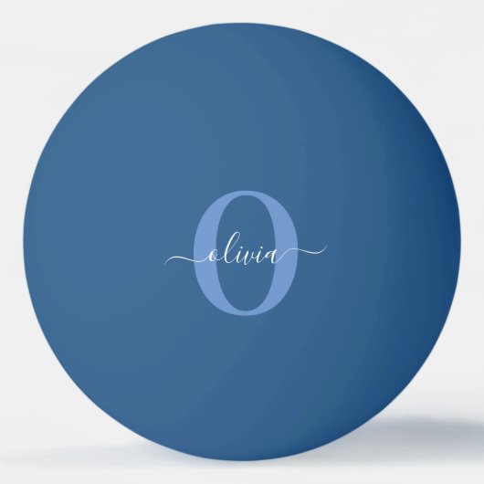 モノグラムパーソナライズされたスクリプト名ブルーホワイト 卓球ボール (正面)
