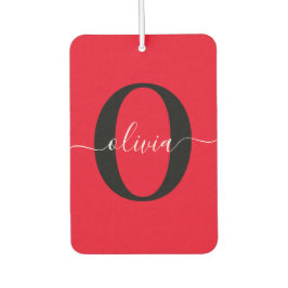 モノグラムパーソナライズされたスクリプト名レッド白黒 カーエアーフレッシュナー