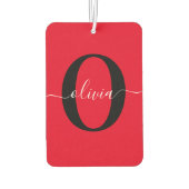 モノグラムパーソナライズされたスクリプト名レッド白黒 カーエアーフレッシュナー (裏面)