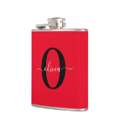 モノグラムパーソナライズされたスクリプト名レッド白黒 フラスク (左)
