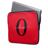 モノグラムパーソナライズされたスクリプト名レッド白黒 ラップトップスリーブ (正面左)