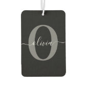 モノグラムパーソナライズされたスクリプト名白黒グレー カーエアーフレッシュナー (裏面)