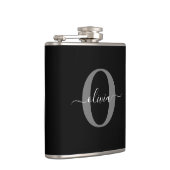 モノグラムパーソナライズされたスクリプト名白黒グレー フラスク (右)