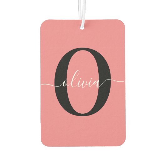 モノグラムパーソナライズされたスクリプト名白黒ピンク カーエアーフレッシュナー (裏面)