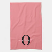 モノグラムパーソナライズされたスクリプト名白黒ピンク キッチンタオル (縦)