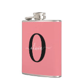 モノグラムパーソナライズされたスクリプト名白黒ピンク フラスク (左)