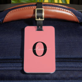 モノグラムパーソナライズされたスクリプト名白黒ピンク ラゲッジタグ