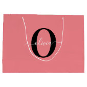 モノグラムパーソナライズされたスクリプト名白黒ピンク ラージペーパーバッグ (裏面)