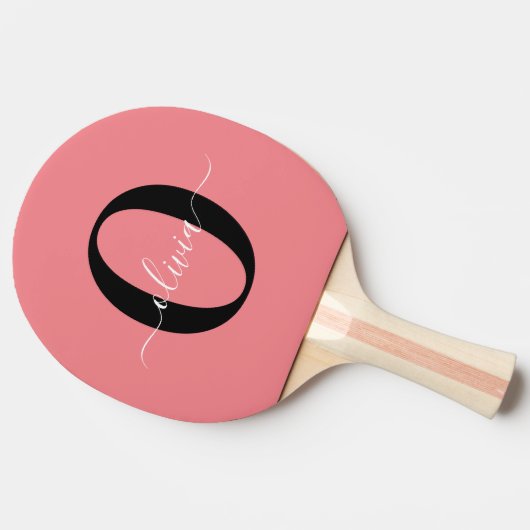 モノグラムパーソナライズされたスクリプト名白黒ピンク 卓球ラケット (横)