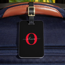 モノグラムパーソナライズされたスクリプト名白黒赤 ラゲッジタグ