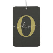 モノグラムパーソナライズされたスクリプト名白黒金ゴールド カーエアーフレッシュナー (正面)