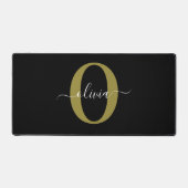 モノグラムパーソナライズされたスクリプト名白黒金ゴールド デスクマット (正面)