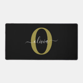 モノグラムパーソナライズされたスクリプト名白黒金ゴールド デスクマット
