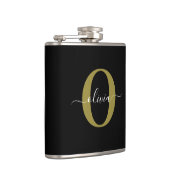 モノグラムパーソナライズされたスクリプト名白黒金ゴールド フラスク (右)