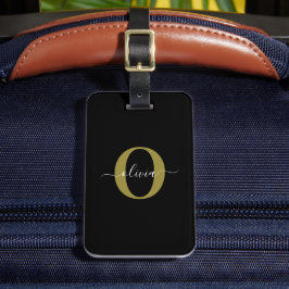 モノグラムパーソナライズされたスクリプト名白黒金ゴールド ラゲッジタグ