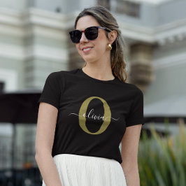 モノグラムパーソナライズされたスクリプト名白黒金ゴールド Tシャツ