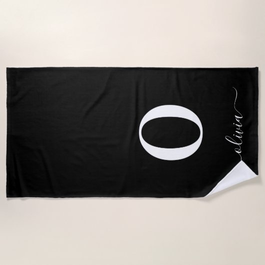 モノグラムパーソナライズされたスクリプト名 ビーチタオル (正面)