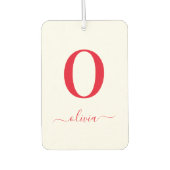 モノグラムパーソナライズされたスクリプト名（白と赤） カーエアーフレッシュナー (正面)