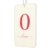 モノグラムパーソナライズされたスクリプト名（白と赤） カーエアーフレッシュナー (左)