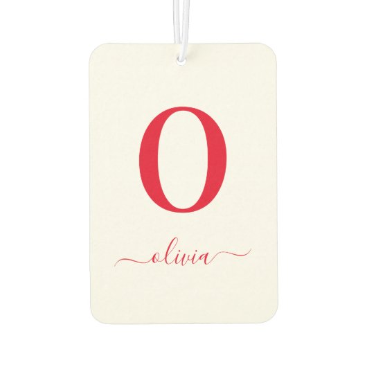 モノグラムパーソナライズされたスクリプト名（白と赤） カーエアーフレッシュナー (裏面)